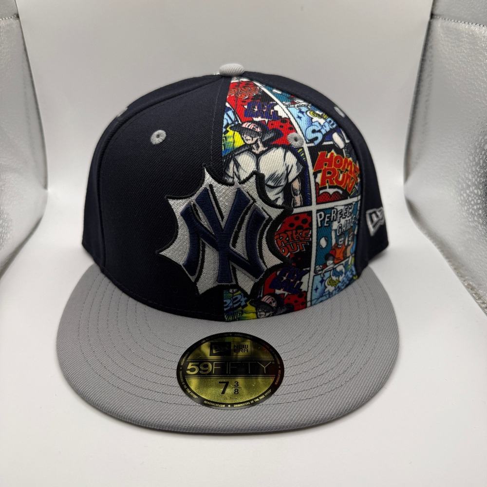 New York Yankees New Era 59FIFTY Fitted Hat 7 3/8 Comic Book Graphic Navy Grey